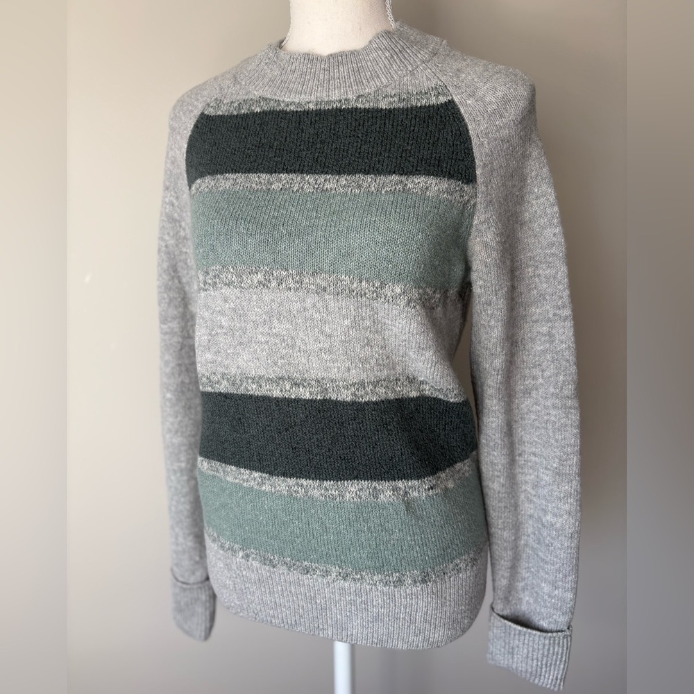 Denver Hayes Striped Ribbed Crewneck Sweater Grey Green XS - Picture 4 of 9
